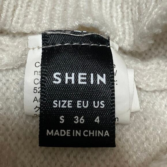 Shein White Floral Embroidered Turtleneck Long Sleeve Sweatshirt Sweater Top 4 - Picture 4 of 5